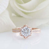 2ct Round Cut Diamond Floral Star Solitaire with Accents Ring 14k Rose Gold Over