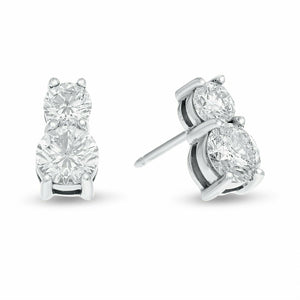 2ct Stud Earrings Round Cut Diamond Two Stone Solitaire 14k White Gold Finish