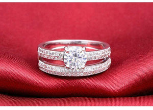 4.5Ct Round Cut Diamond Bridal Set Two Row Accent Ring Band 14K White Gold Over