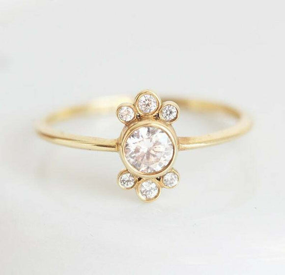 0.25ct Round Cut Diamond Engagement Ring 14k Yellow Gold Finish Flower Cluster