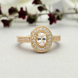 1.7ct Engagement Ring Oval Cut Diamond Halo Milgrain Vintage 14k YellowGold Over