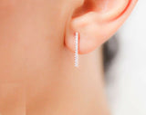 0.7ct Round Cut Diamond Vertical Bar Stud Earrings Women 14k Rose Gold Finish