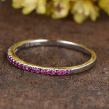 0.75ct Round Cut Pink Ruby Wedding Band Ring Half Eternity 14k White Gold Finish