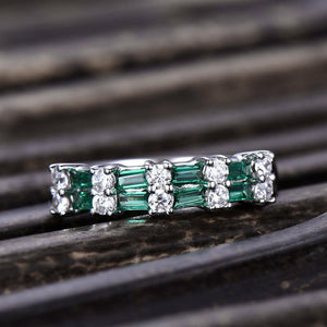 2ct Baguette Green Emerald Unique Two Row Half Eternity Band 14k White Gold Over