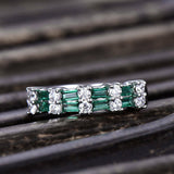 2ct Baguette Green Emerald Unique Two Row Half Eternity Band 14k White Gold Over