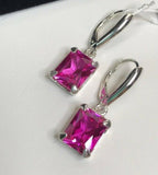 2ct Drop Earrings Radiant Cut Ruby Solitaire LeverBack 14k White Gold Finish