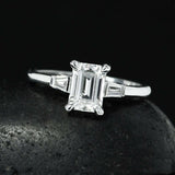 Baguette Accents Trilogy Ring 1.2ct Emerald Cut Diamond 14k White Gold Finish