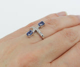 2ct Oval Cut Blue Sapphire Diamond ByPass Engagement Ring 14k White Gold Finish