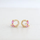 1ct Marquise Simulated Pink Sapphire Open Circle Stud Earrings 14k Gold Plated