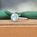 2.9Ct Round Cut Blue Aquamarine Diamond Halo Engagement Ring 14K White Gold Over