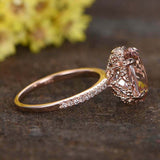 2ct Oval Cut Peach Morganite Diamond Accents Milgrain Ring 14k Rose Gold Finish