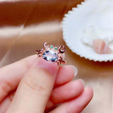 1.45ct Oval Cut Blue Aquamarine Engagement Ring Crab Design 14k Rose Gold Finish