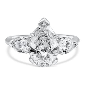 2.5ct Pear Cut Diamond Trilogy Solitaire Engagement Ring 18k White Gold Finish