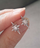 1.5Ct Round Cut VVS1 Diamond Star Celestial Stud Earrings 14K White Gold Finish