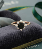 Halo Solitaire Engagement Ring 1.5ct Round Cut Black Diamond 14k RoseGold Finish