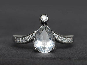 1.7ct Pear Cut Diamond Engagement Ring 14k White Gold Finish V Curved Teardrop