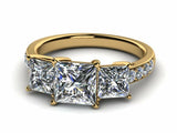 2.1ct Princess Cut Diamond 3 Stone Style Engagement Ring 14k Yellow Gold Finish