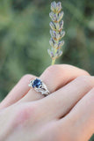 1ct Pear Cut Blue Sapphire Engagement Ring Floral Petal Leaf 14k White Gold Over