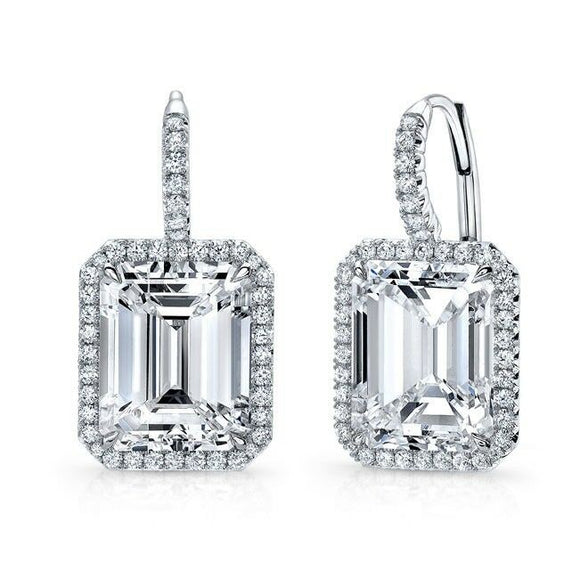 2ct Emerald Cut VVS1/D Diamond Halo Drop Earrings for Women 14k White Gold Over