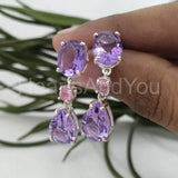 3ct Pear Simulated Amethyst Anniversary Dangle Earrings 14k White Gold Plated