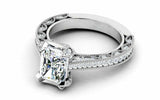 Milgrain Vintage Inspired Ring 2.3ct Emerald Cut Diamond 14k White Gold Finish