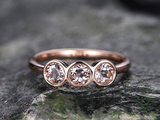 1.5ct Round Cut Morganite Engagement Ring Bezel Set Trilogy 14k Rose Gold Finish