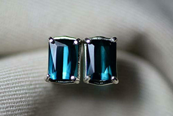 4ct Stud Earrings Radiant Cut London Blue Topaz Solitaire 14k White Gold Finish