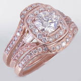 Halo Trio Set Engagement Ring 4ct Round Brilliant Cut Diamond 14k Rose Gold Over