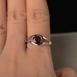 1ct Round Cut Red Garnet Split Shank Promise Engagement Ring 14k White Gold Over