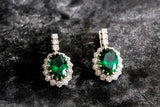 2.1ct Drop Earrings Oval Cut Green Emerald Diamond Halo 14k White Gold Finish