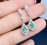 2.3ct Drop Earrings Oval Cut Green Emerald Dangling Halo 14k White Gold Finish