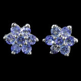 2ct Stud Earrings Round Cut Blue Tanzanite Floral Cluster 14k White Gold Finish