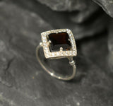 2ct Engagement Ring Asscher Cut Red Garnet Diamond Halo 14k White Gold Finish