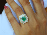 4ct Engagement Ring Green Emerald Cut Halo Cocktail Design 14k White Gold Finish