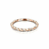 Dainty Twisted Rope Wedding Band 0.15ct Round Cut Diamond 14k Rose Gold Finish