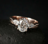 Trilogy Bridal Set Engagement Ring 2ct Oval Cut VVS1D Diamond 14k Rose Gold Over