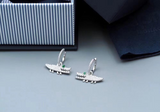 3Ct Round Cut Diamond Emerald Eyed Crocodile Drop Earrings 14K White Gold Finish