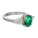 3ct Oval Cut Green Emerald Engagement Ring Trilogy Solitaire 14k White Gold Over