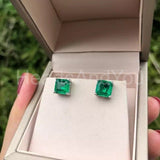 0.7ct Asscher Simulated Emerald Solitaire Stud Earrings 14k White Gold Plated