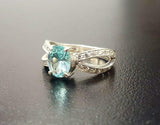 1.6ct Engagement Ring Oval Cut Blue Aquamarine Split Shank 14k White Gold Finish