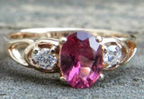 3ct Engagement Ring Pear Cut Pink Ruby Trilogy Split Shank 14k YellowGold Finish