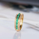 2.5ct Princess Cut Green Emerald Wedding Band Half Eternity 14k Yellow Gold Over