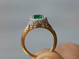 3ct Engagement Ring Green Emerald Cut Cocktail Halo 14k Yellow Gold Finish