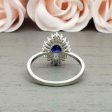 2ct Engagement Ring Round Cut Sapphire Ballerina Sunburst 14k White Gold Finish