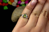 0.8ct Engagement Ring Oval Cut Green Peridot Heart Trilogy 14k White Gold Finish