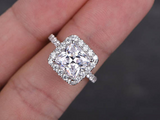 2ct Princess Cut Diamond Halo Engagement Ring 14k White Gold Over Round Accents