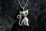 0.5ct Green Emerald Pendant Round Cut Cat Kitten 14k White Gold Finish NO CHAIN