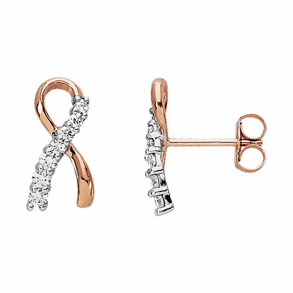 0.5ct Round Cut Diamond Open Infinity Stud Earrings Women 14k Rose Gold Finish