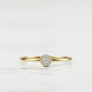 Halo Solitaire Engagement Ring 0.45ct Round Cut Diamond 14k Yellow Gold Finish