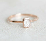 1.5ct Emerald Diamond Engagement Ring 14k Rose Gold Finish Minimalist Bridal Set